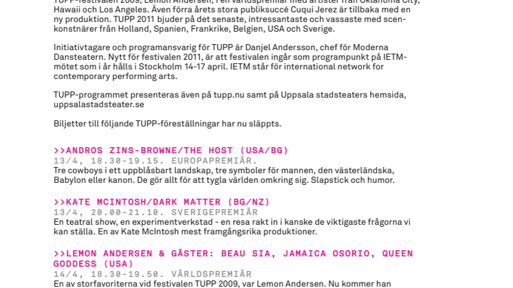 3:E INTERNATIONELLA SCENKONSTFESTIVALEN, TUPP - SPRÄNGFYLLD MED AUTONOMA SCENKONSTNÄRER