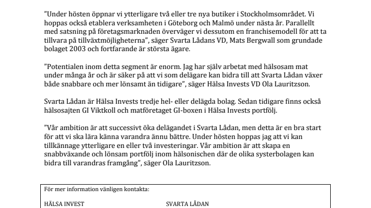 Hälsa Invest blir delägare i Svarta Lådan