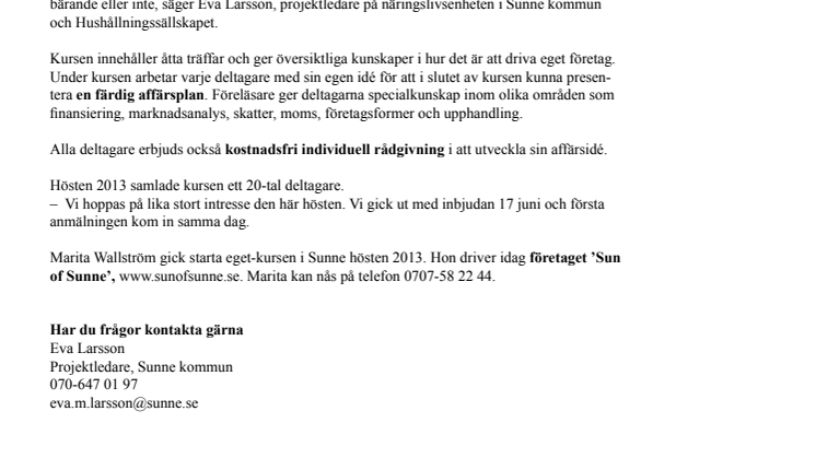 Starta eget-kurs i Sunne får högt betyg