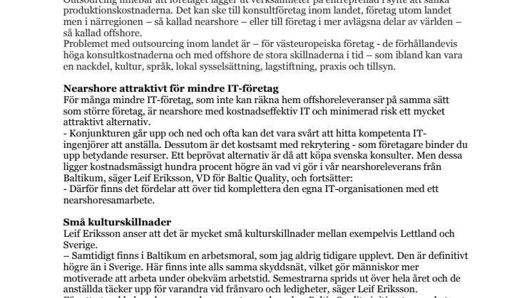 Baltic Quality = Nearshore