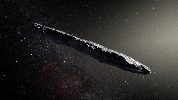 Comet Interceptor ska jaga ifatt en ännu oupptäckt komet med IRF-instrument ombord. Artistisk illustration visar I/'Oumuamua, den första identifierade himlakroppen från ett annat stjärnsystem som passerat genom solsystemet. Källa: ESO/M. Kornmesser 