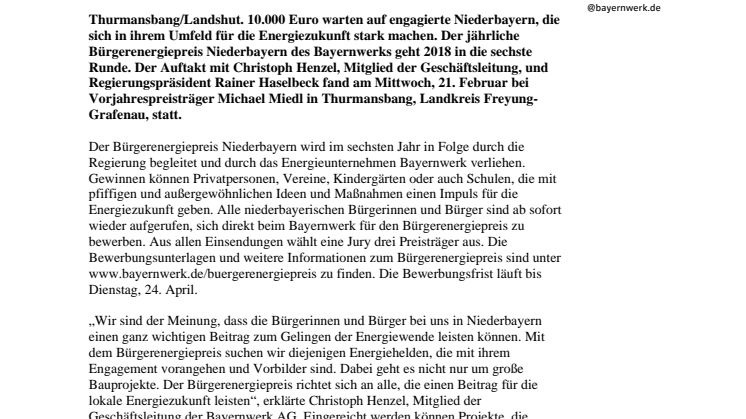 Auftakt für Bürgerenergiepreis Niederbayern 2018