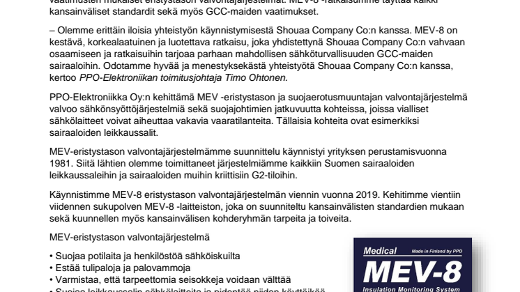 Shouaa Company Co. an exclusive distributor for PPO-Elektroniikka Oy in the GCC countries