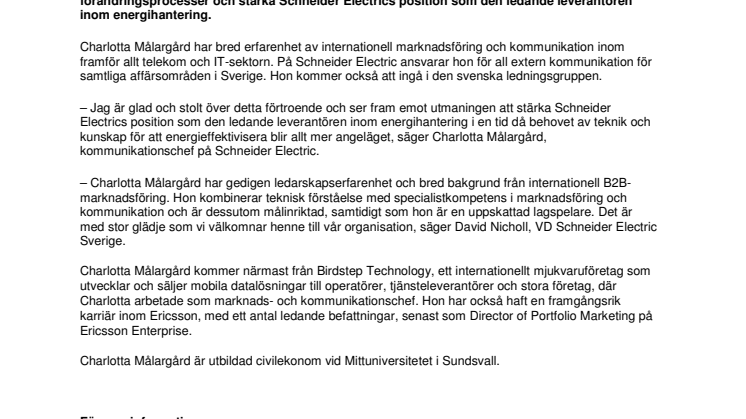 Charlotta Målargård ny kommunikationschef på Schneider Electric 