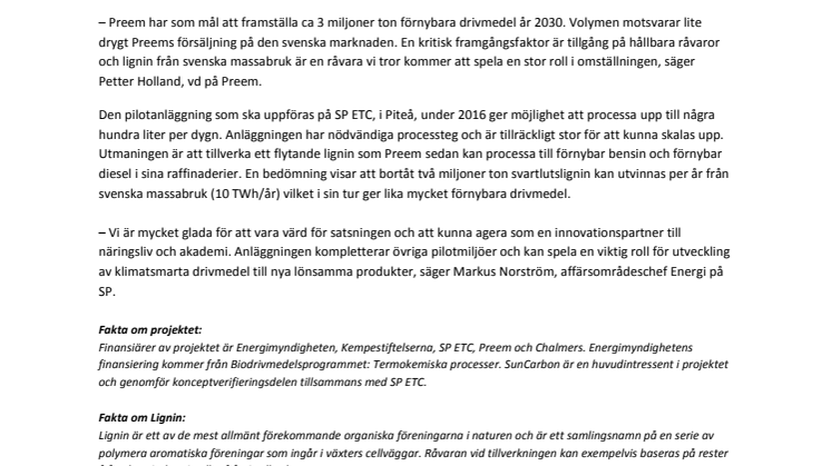 Ny pilotanläggning för förnybara drivmedel 