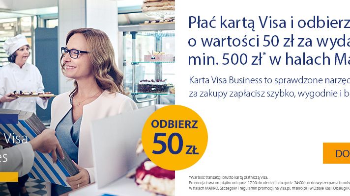 50 zł na kolejne zakupy dla przedsiębiorców od Visa i MAKRO 