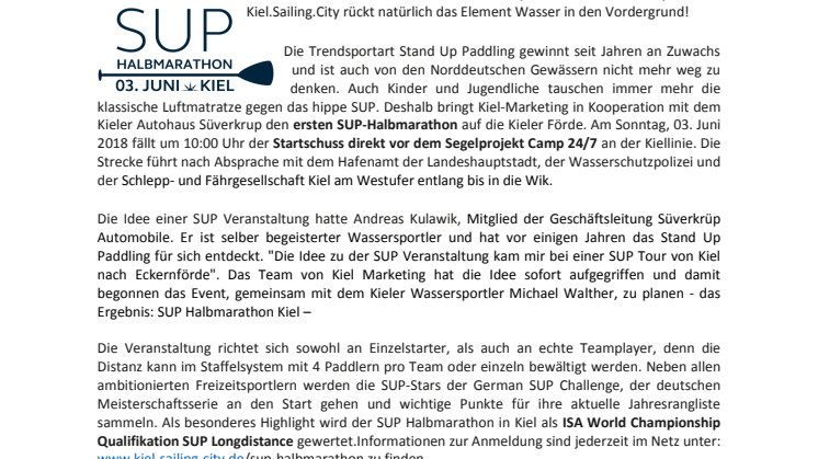Erster SUP-Halbmarathon startet in Kiel! Jetzt anmelden als Einzelsportler oder Vierer-Staffel!