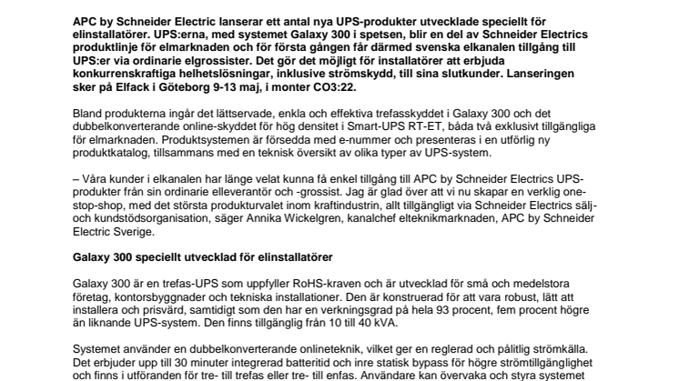 Premiär på Elfack: Schneider Electric lanserar UPS:er för elinstallatörer
