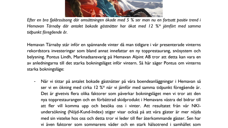 Starkt bokningsläge för Hemavan Tärnaby inför vintern