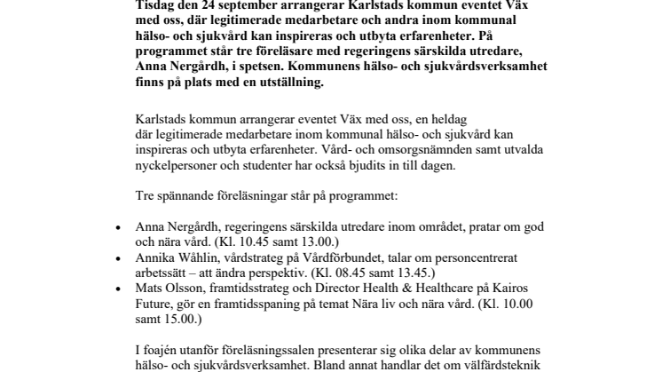 Pressinbjudan: Heldag om modern hälso- och sjukvård 24/9