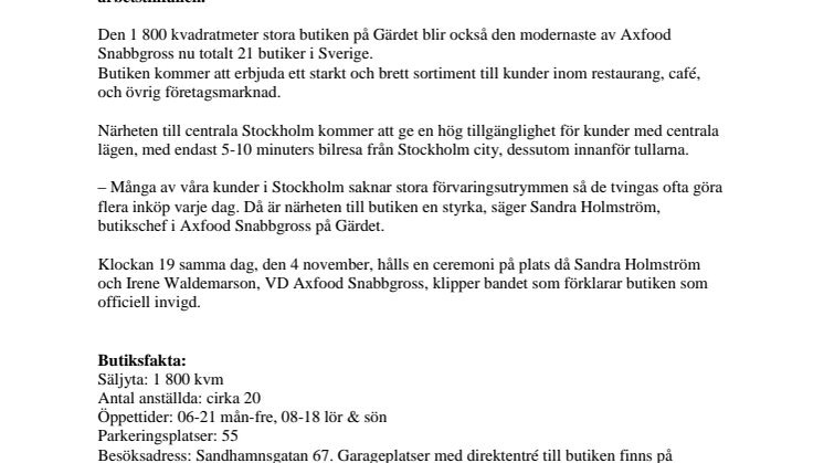 20 nya jobb när Axfood Snabbgross öppnar ny butik i Stockholm