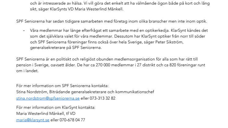KlarSynt och SPF Seniorerna har inlett ett samarbete