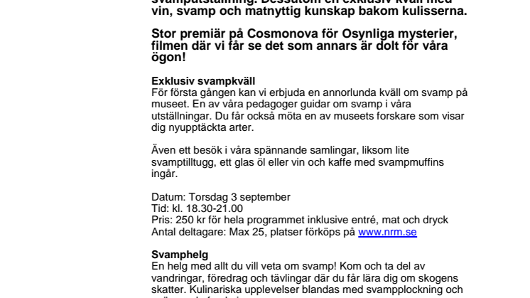 Det händer på Naturhistoriska riksmuseet i september