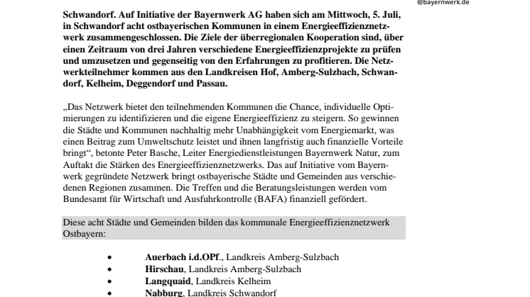 Impuls für Ostbayern - Auftakt für neues kommunales Energieeffizienznetzwerk