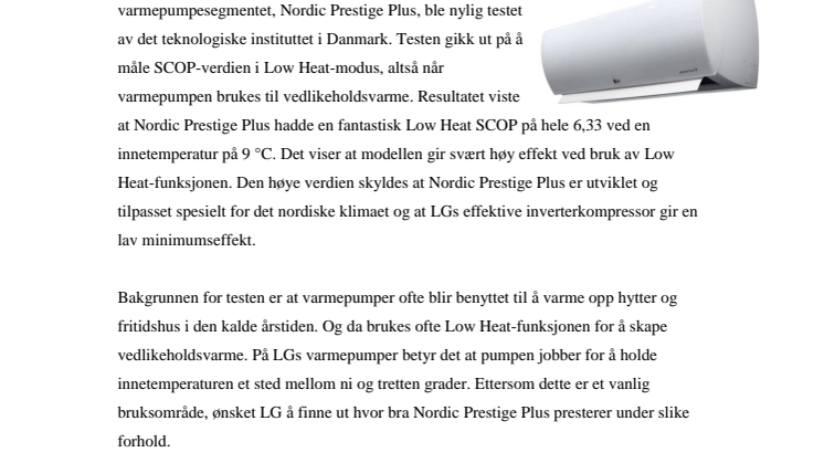 LGs FLAGGSKIPMODELL NORDIC PRESTIGE PLUS FÅR TOPPRESULTAT PÅ SCOP VED VEDLIKEHOLDSVARME 