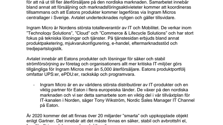Eaton och Ingram Micro inleder samarbete för att växa på den nordiska marknaden
