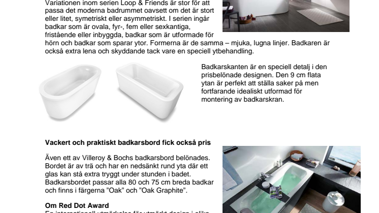 Mjuka och sköna badkar från Villeroy & Boch prisbelönade