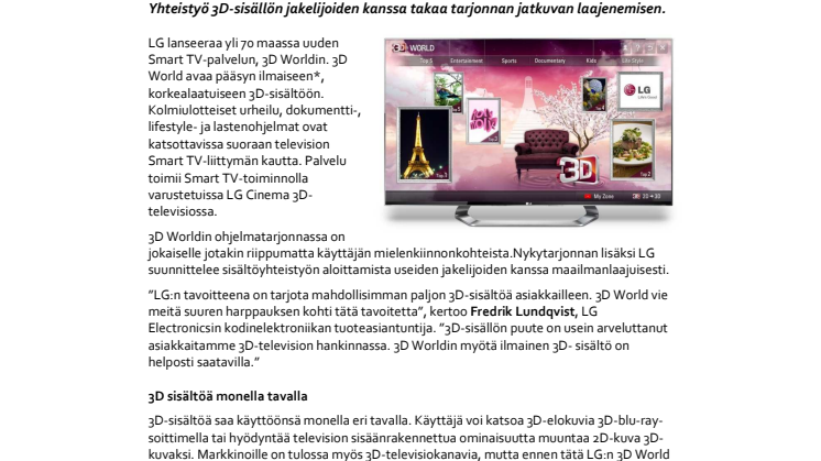 LG lanseeraa ilmaisen 3D-sisältöpalvelun 3D Worldin