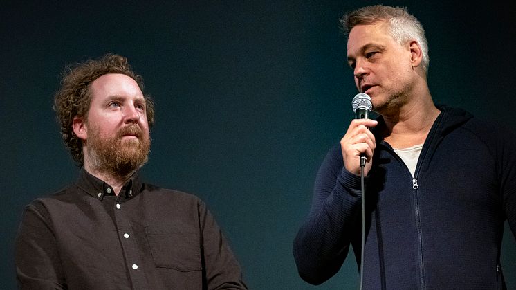 Uje Brandelius och Henrik Schyffert från visning av öppningsfilmen "Spring Uje spring" under Filmfest Sundsvall 2020.
