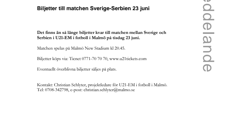 Biljetter till matchen Sverige-Serbien 23 juni