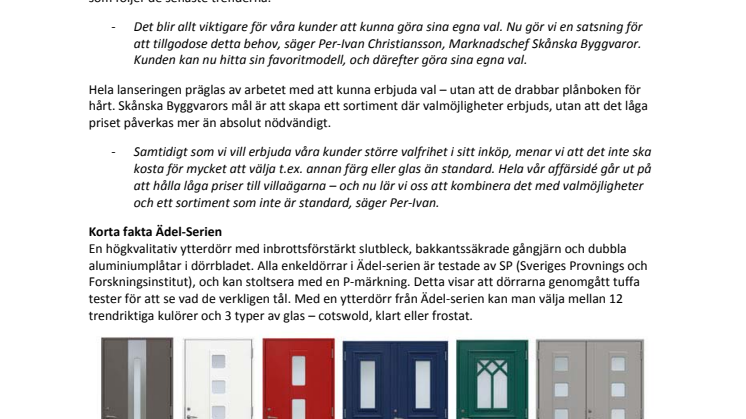 Från standard till personliga val - Skånska Byggvaror lanserar nya ytterdörrar