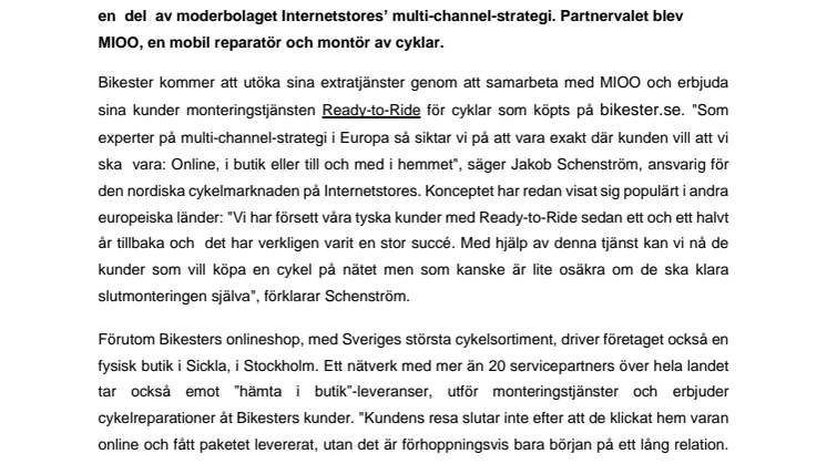 Bikester lanserar tjänsten Ready-to-Ride med MIOO