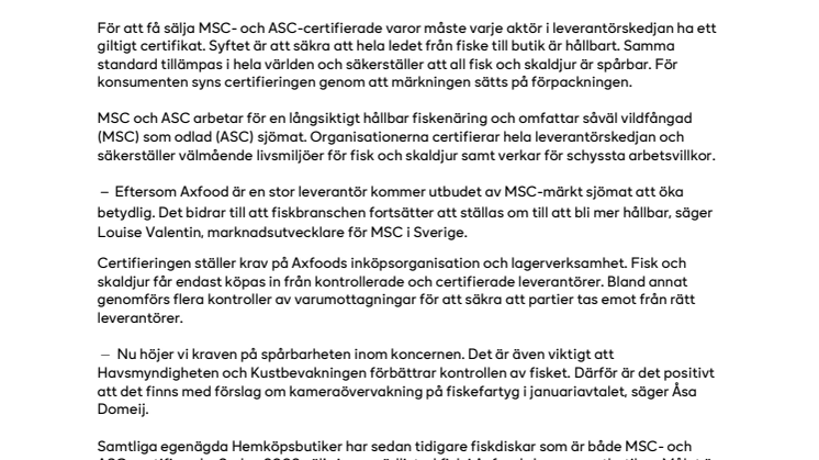 Axfoods lager certifierade för hållbart fiske