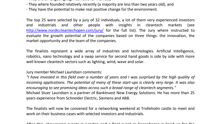 Nordic Cleantech Open: 25 Nordic cleantech stars selected!