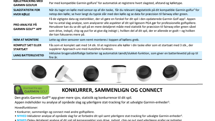 Garmin introducerer Approach® CT10 golfkøllesensorer