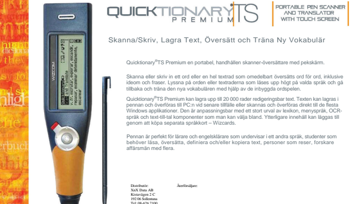 XnX Data AB lanserar översättningspennan Quicktionary®TS från WizcomTech LTD 