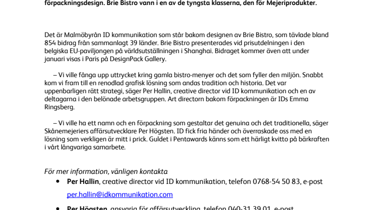 Prestigefyllt pris till Skånemejerier-ost