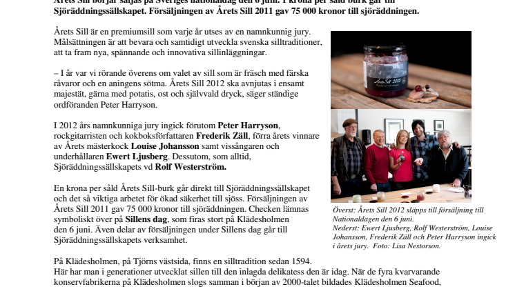 Årets Sill 2012 "Tranbär och citrontimjan" – säljstart på Nationaldagen den 6 juni  