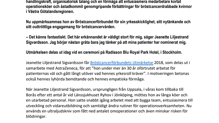 Driftig och nytänkande kirurg i Borås får Bröstcancer-Sveriges finaste utmärkelse
