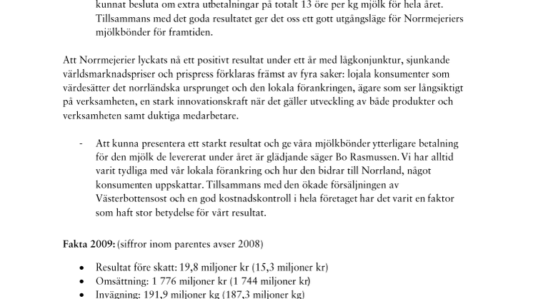 Plusresultat för Norrmejerier ger mer pengar till bönderna.