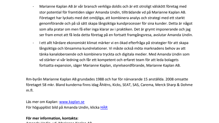 Amanda Undin ny vd i rm-byrån Kaplan