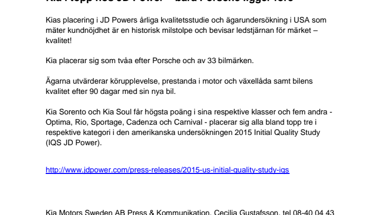 Kia i topp hos JD Power – bara Porsche ligger före