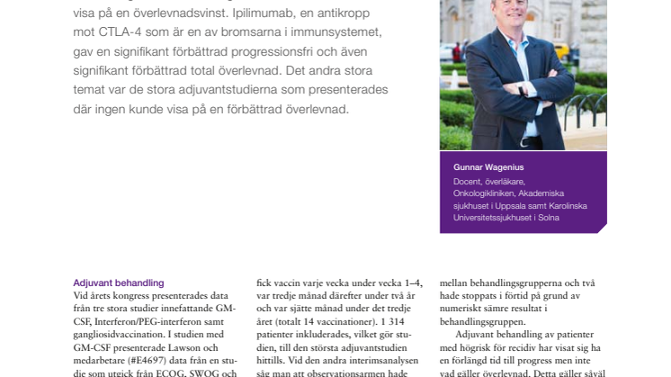 Malignt melanom - överläkare Gunnar Wagenius rapporterar från ASCO 2010