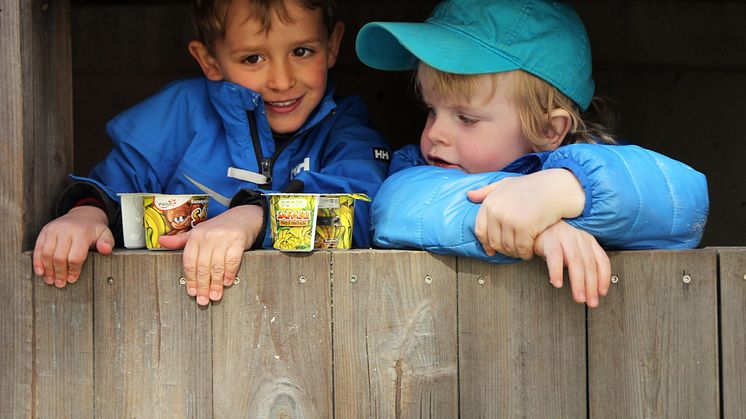 To barnehagegutter og Safari müsliyoghurt 