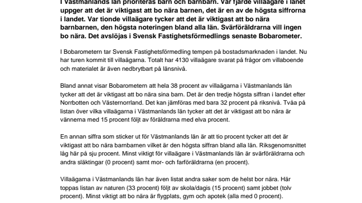 Bobarometern: Barn och barnbarnen viktigast för villaägare i Västmanland