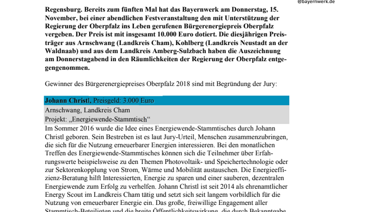 Preise für Bürger mit ausgezeichneten Energie-Ideen 