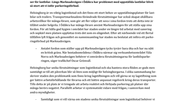 ​Nu inför vi parkeringsförbud på Marknadsvägen