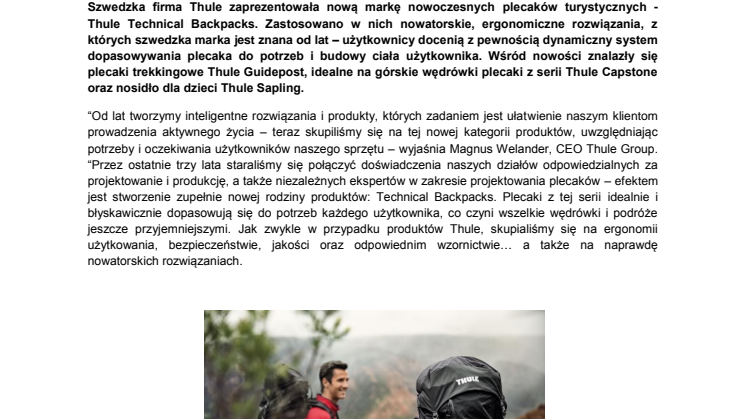 Thule Technical Backpacks – nowa rodzina innowacyjnych, idealnie dopasowanych plecaków