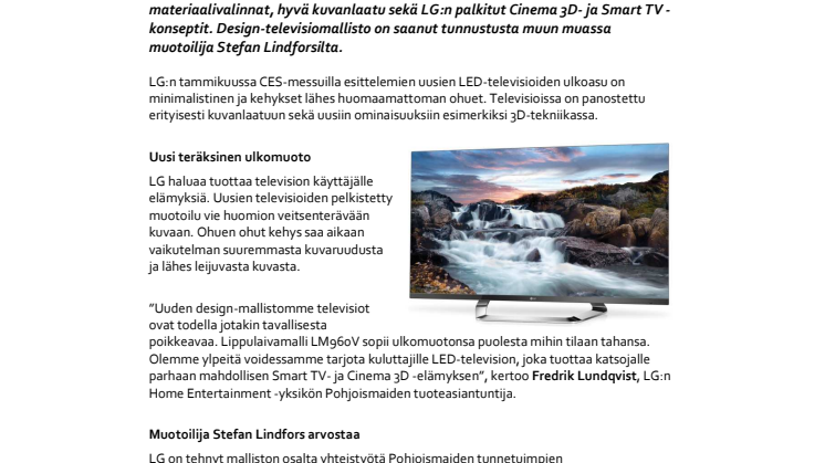 LG:n uusi design-televisiomallisto nyt saatavilla