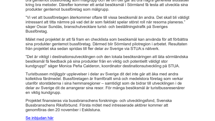 STUA ingår pilotprojekt kring utveckling av bussresedestinationer