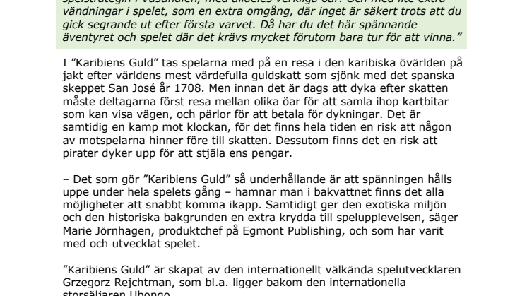  ”Karibiens Guld” utsett till Årets barnspel
