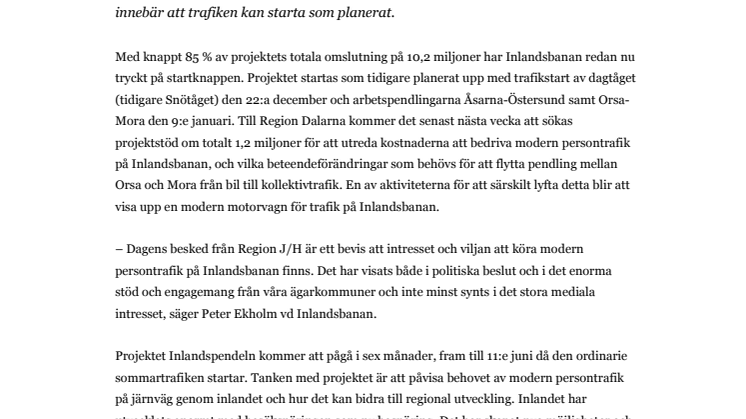 Regionen medfinansierar Inlandspendeln – nu startar trafiken på Inlandsbanan