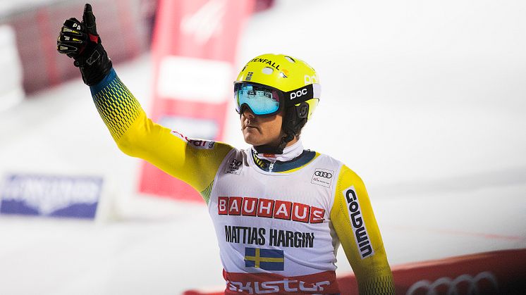 Mattias Hargin 31 januari 2017. I Hammarbybackens värlscupparallellslalom knep 31-åringen en tredjeplats efter att ha vunnit matchen om tredjeplatsen mot britten Dave Ryding. Foto: Jonas Kullman