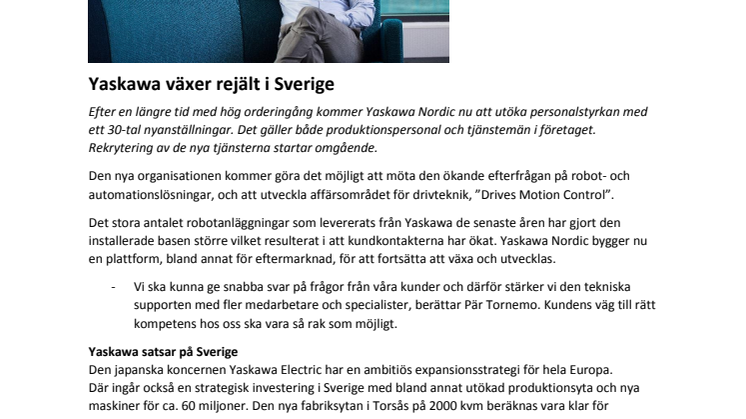 Yaskawa växer rejält i Sverige 
