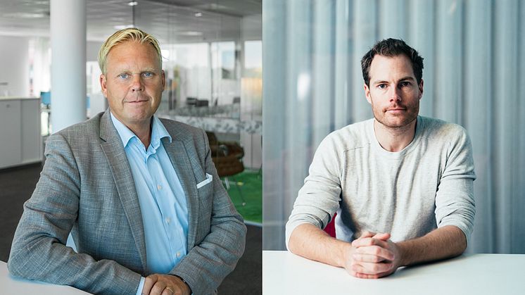 Björn Palm, VD för iCentrex och Viktor Karlsson, VD för Telavox ser framemot ett fördjupat samarbete.