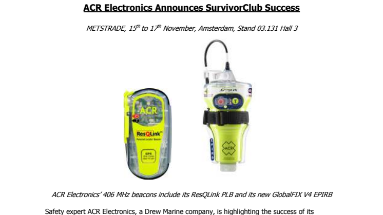 ACR Electronics Announces SurvivorClub Success